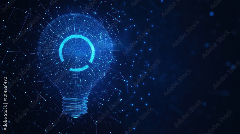 Poster light bulb with a network of interconnected lines and nodes representing communication and technolog