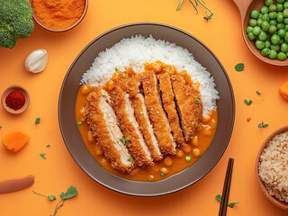 Japanese katsu curry with ingredients