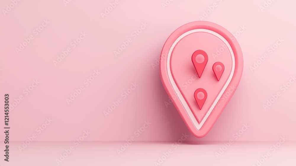 Poster pink location pin icon on a minimalist background for navigation