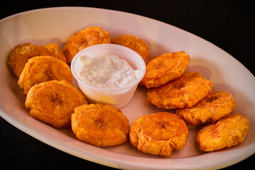 crispy fried plantain with dipping sauce