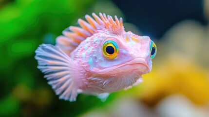 Pink pygmy seahorse close-up, aquarium background, underwater scene, marine life