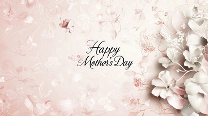 A soft pastel background with delicate floral designs and "Happy Mother's Day" text in elegant script.