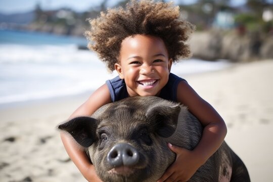 Piggy Back Bonding at the Beach: Celebrating Love and Diversity in Interracial Foster Family Vacation with Happy Smiles