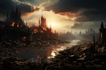 Fototapeta premium modern city after the war and bombings, Generative AI