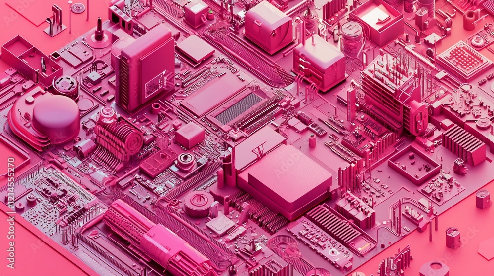 Poster abstract pink 3d rendering of a circuit board.