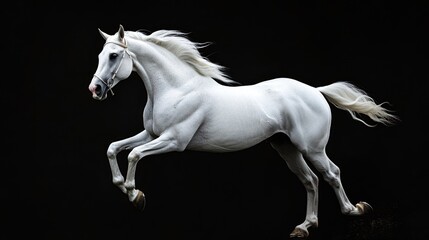 White horse runs gallop isolated on the black