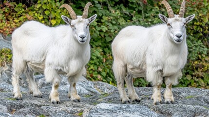 Obraz premium Two Majestic Mountain Goats on Rocky Outcrop Wild Nature Scene