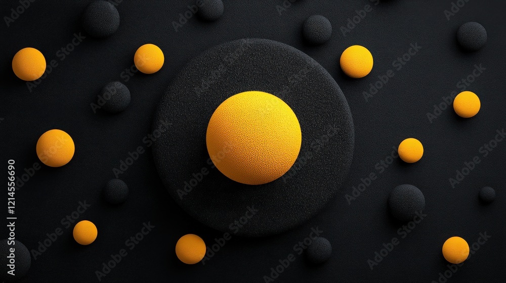 Poster abstract minimalism: a minimalist design featuring yellow and black circles against a dark backdrop.
