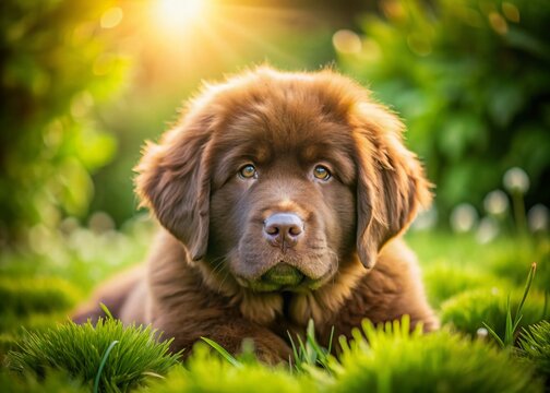 Adorable Brown Newfoundland Puppy - Aerial View