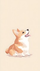 Playful corgi puppy looking up in kawaii cartoon style illustration vertical card