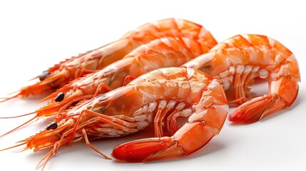 Boiled shrimps on a white background. Shallow depth of field.