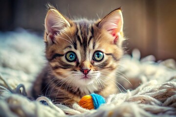 Fototapeta premium Playful Kitten Posing on a Soft Blanket, Adorable Cat Photography