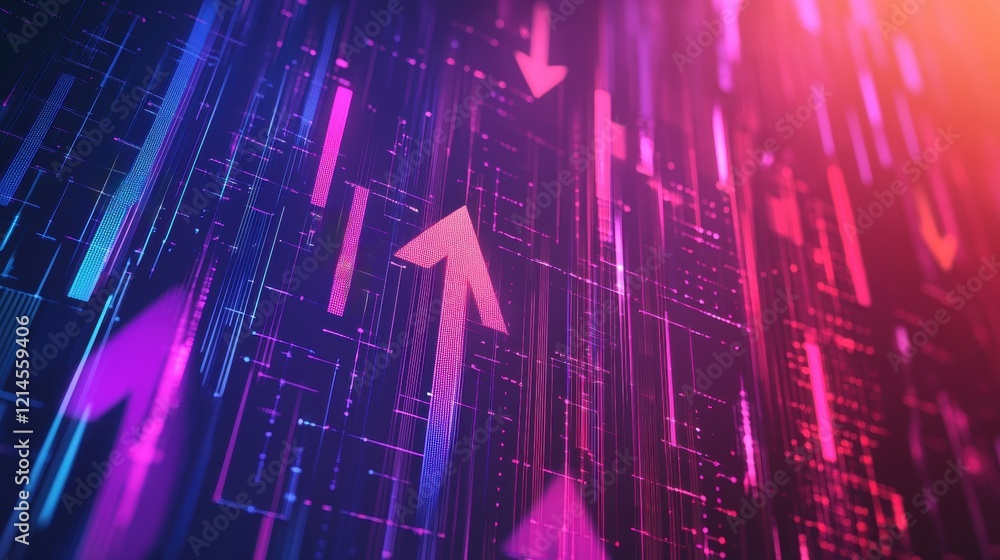 Poster Colorful arrow pointing right on a dark background with a smooth gradient effect