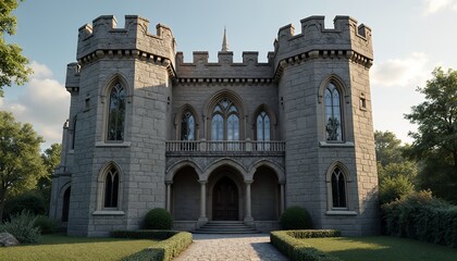Fototapeta premium Majestic Stone Castle House Architectural Design Rendering