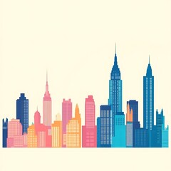 Fototapeta premium Colorful stylized cityscape skyline, New York style