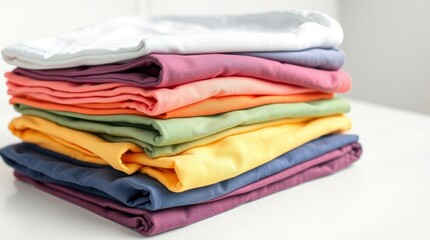 Neatly Stacked Pastel T-shirts: A Soft, Serene Still Life