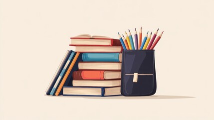 Colorful pencils and book stack, education concept
