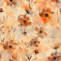 Naklejka premium Brown-hued ethnic floral watercolor design