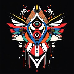 Abstract geometric design, colorful symmetrical pattern, emblem, decorative
