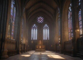 Obraz premium A majestic stone cathedral with towering spires and stained glass windows, historic landmark , gothic architecture