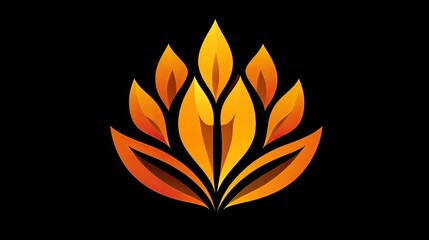 Obraz premium Fiery leaves logo design on black background