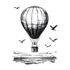 Vintage hot air balloon over water scene