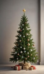 A minimalist Christmas tree decorated with simple ornaments and a single star on top, christmas, minimalistic
