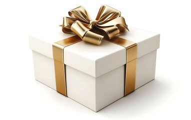 Fototapeta premium Gift box with gold ribbon on white background