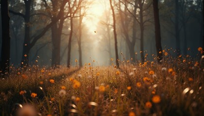 Obraz premium Sunlit Forest Path with Wildflowers Peaceful Nature Scene