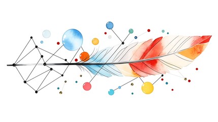 Watercolor Feather with Geometric Design   Colorful Bubbles