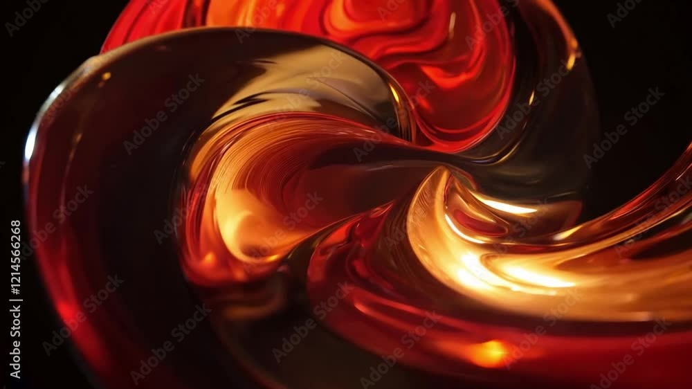 Aufkleber A captivating display of abstract shapes showcases glossy swirls in rich red hues, emanating a soft glow. The fluid forms create a mesmerizing visual experience, highlighting intricate details.