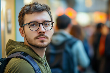 Public crowd standing in store generative ai technology