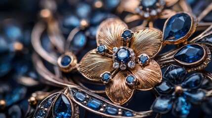 Fototapeta premium Elegant Sapphire and Golden Floral Jewelry Headpiece in Vintage Style