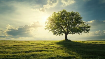 Fototapeta premium Bright Natural Light in Open Landscape with Tree