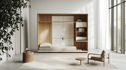 Minimalist Studio Apartment with Multi-Functional Furniture and Hidden Storage
