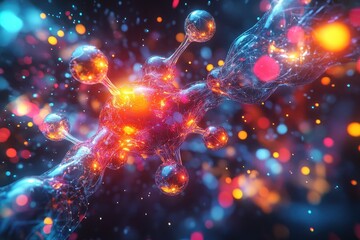 ** Futuristic Molecular Structure with Glowing Connections and Vibrant Colors in a Sci-Fi Inspired Abstract Background..**