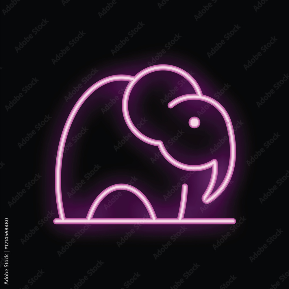 Canvas Prints Neon elephant glowing on a black background, perfect for designs requiring a modern and vibrant touch