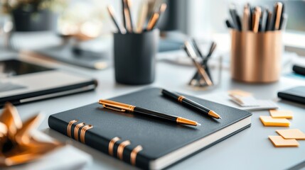 Organized Desk with Essential Office Supplies and Stationery for Creative Productivity