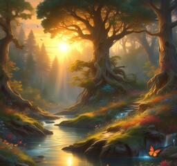 Fototapeta premium Illustration of fantasy fairy forest.