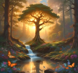 Naklejka premium Illustration of fantasy fairy forest.