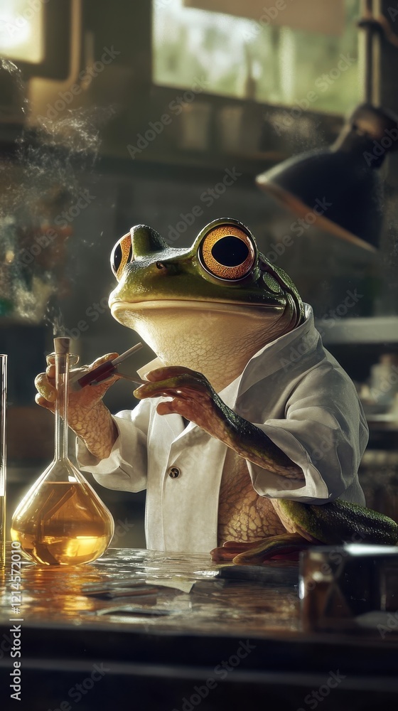 Poster frog scientist conducts experiments in laboratory setting