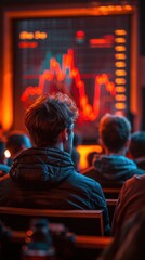 Fototapeta premium Someone is watching a stock market graph on a screen, vertical background
