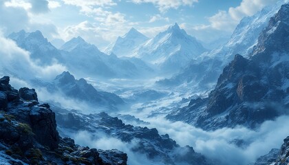 Obraz premium Majestic Snowy Mountainscape with Clouds Digital Art