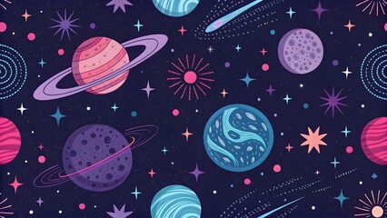 Colorful Cosmic Illustrations Featuring Planets and Stars in Space