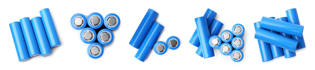 AA alkaline batteries isolated on white, set. Top view