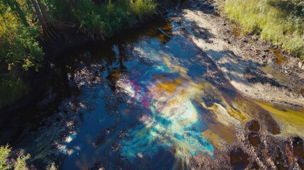 Contrast of Polluted and Clean Water in Rural Landscape