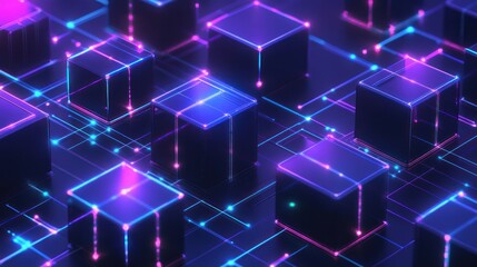 Obraz premium Neon Cubes Network Digital Technology Background