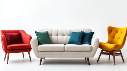 Fototapeta premium Mid Century Modern Sofa Set and Armchairs in a Stylish Living Room