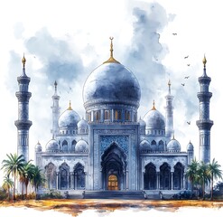 Obraz premium watercolor modern Ramadan design with mosque