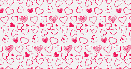 Pink Red love heart shape abstract seamless trendy pattern for happy valentines day white background